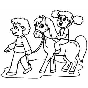300x300 Kids On Pony Coloring Page