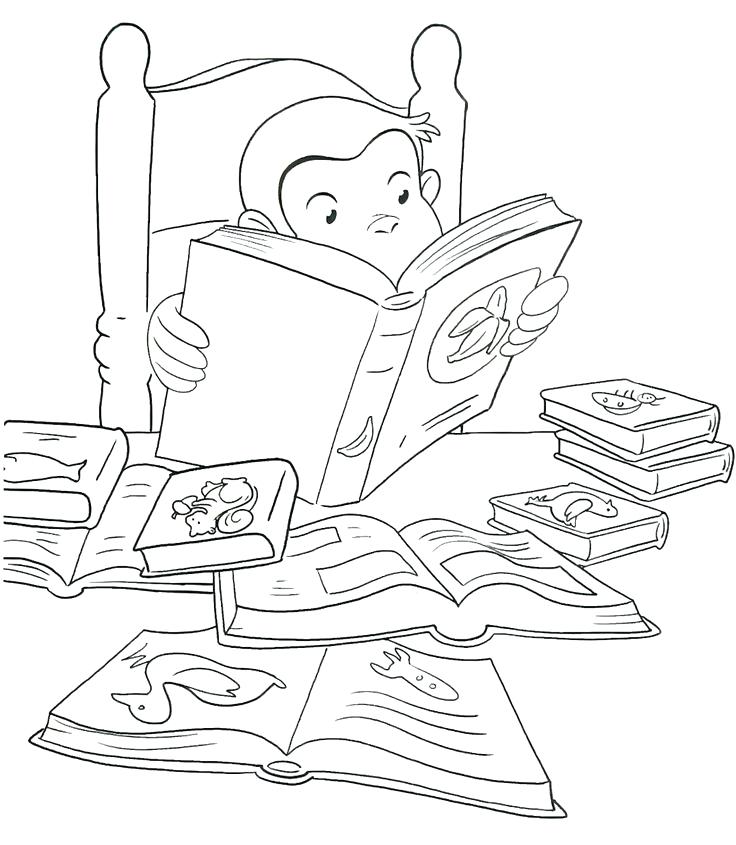 736x845 Coloring Pages Curious George Reading Printable Book Page For Kids