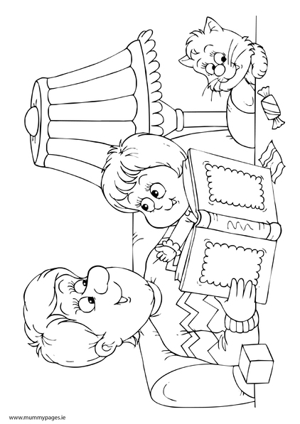422x597 Daddy And Child Reading Colouring Page Mummypages Mummypages Ie
