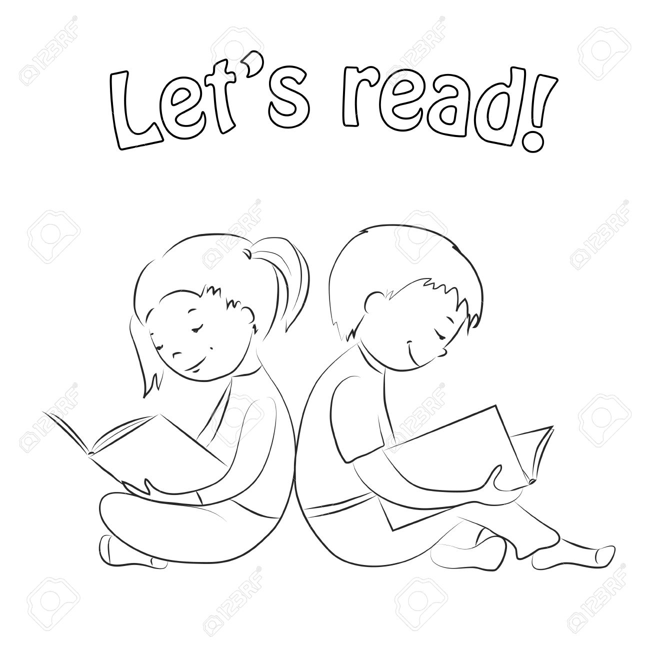 1300x1300 Exploit Child Reading Coloring Page Children Sitting Back To Girl