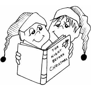 300x300 Kids Reading Christmas Book Coloring Page