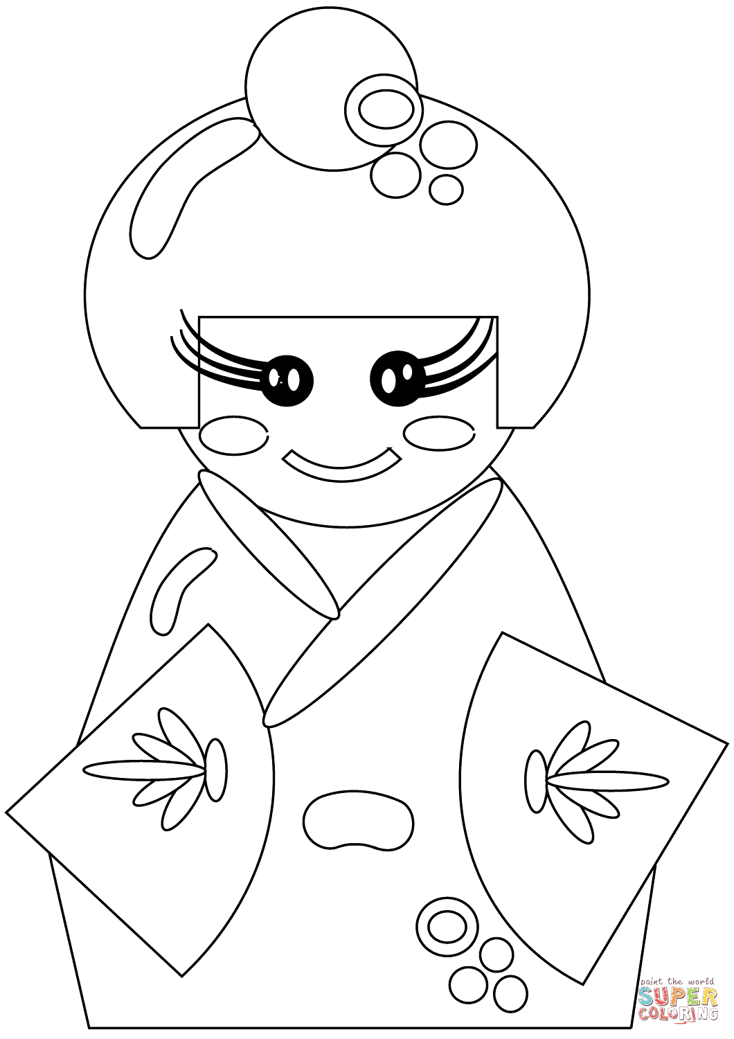 1060x1500 Japanese Doll Coloring Page