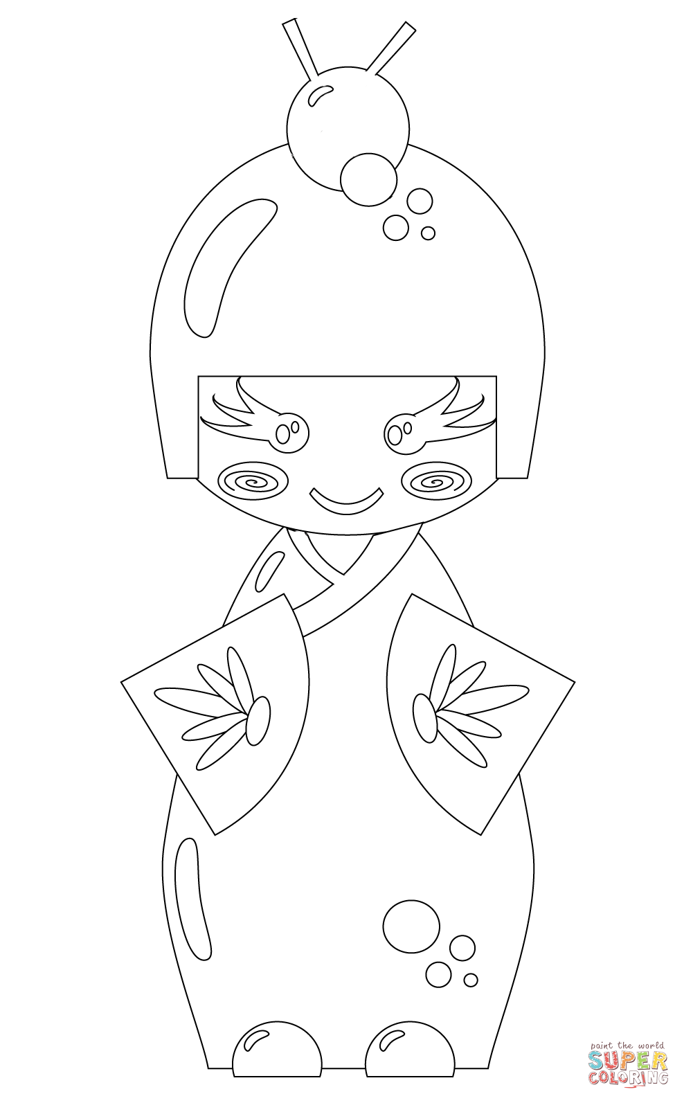 988x1593 Japanese Traditional Doll Coloring Page Within