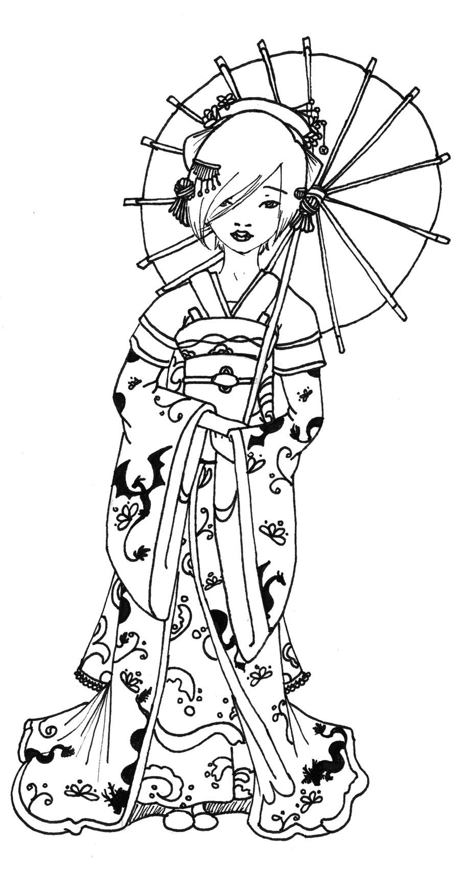 900x1744 Geisha Coloring Pages