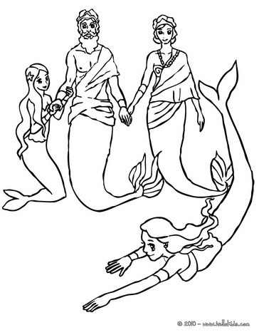 364x470 King's Triton Mermaid Family Coloring Pages