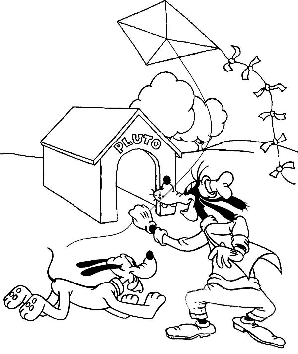 600x713 Goofy And Pluto Playing Kite Coloring Page Color Luna