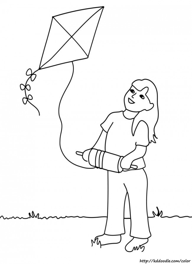 650x893 Flying Kite Coloring Page Clipart