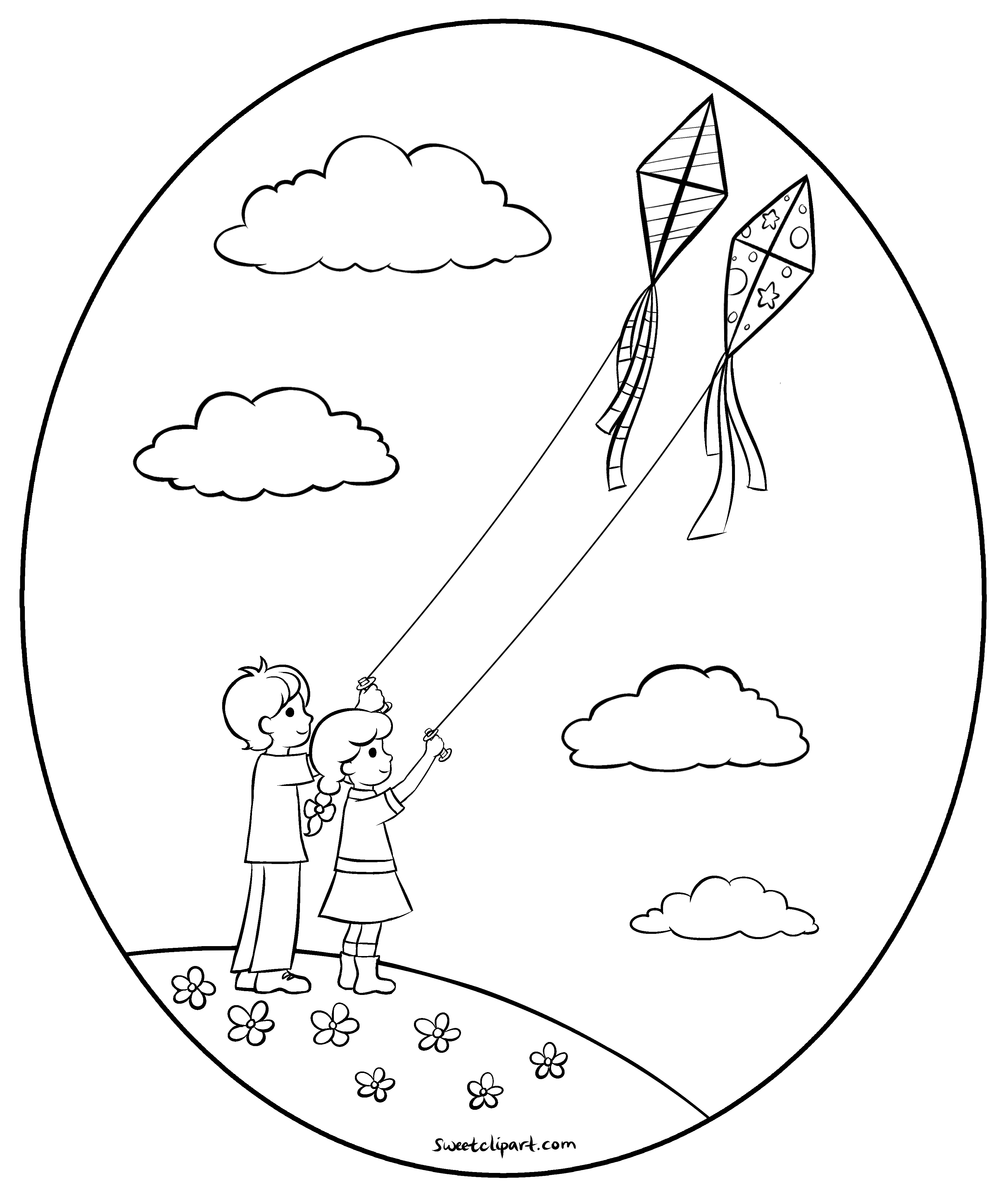 3448x4068 Flying Kites Coloring Page