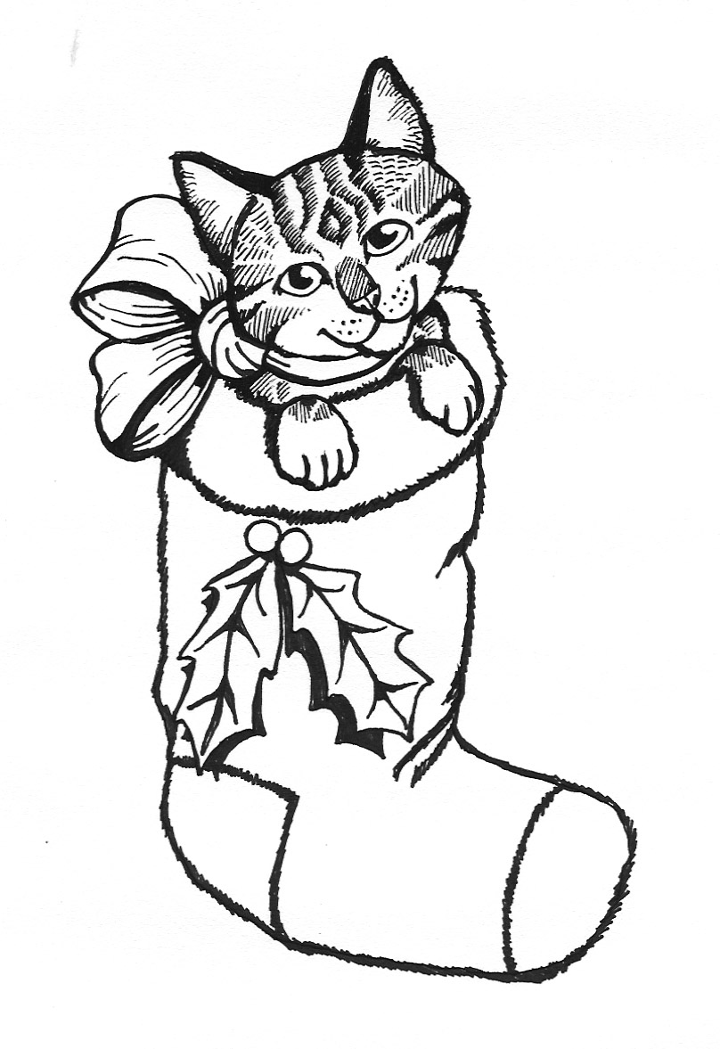 808x1177 Kitten Coloring Pages For Christmas