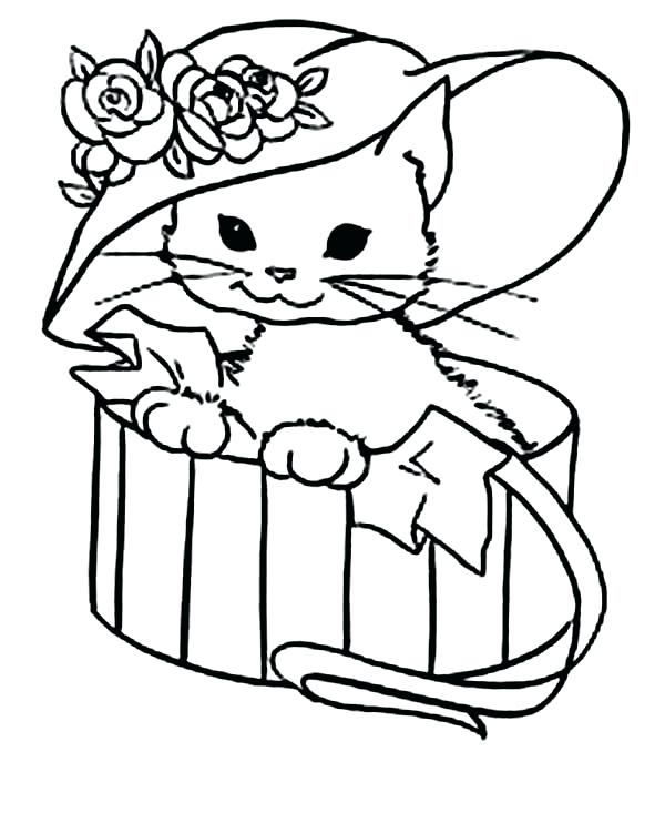 600x733 Cat Printable Coloring Pages Cute Kitty Cat With A Fancy Hat