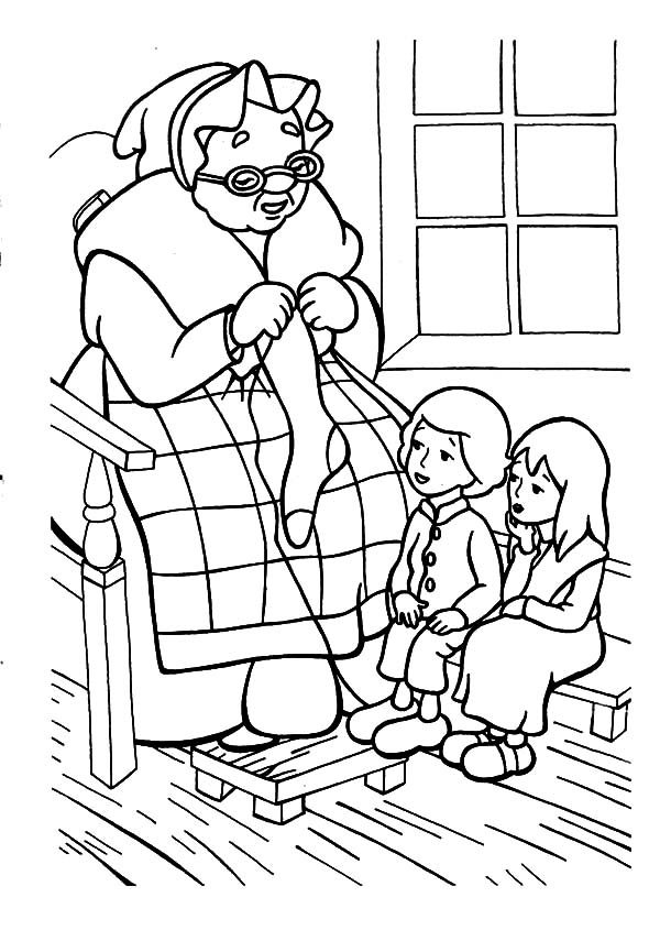 600x855 Grandmother Is Telling Story While Knitting Coloring Pages Color
