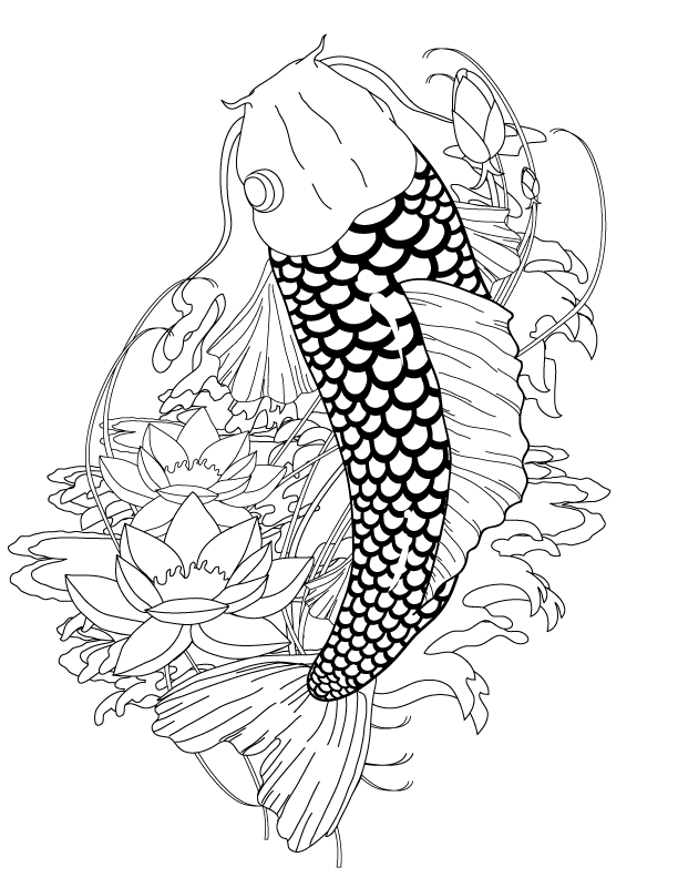 612x792 Japanese Koi Fish Coloring Pages Blooming Lotus And Coy Fish