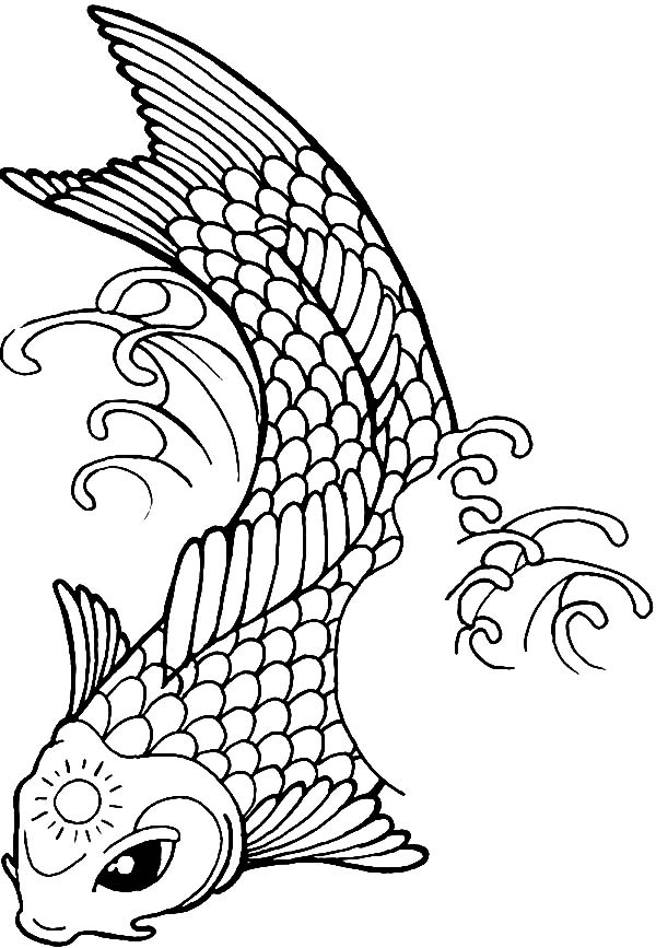 600x867 Koi Fish With Sun Tattoo On Its Forehead Coloring Pages
