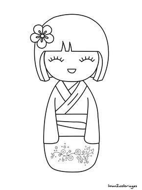 290x389 Coloriage Poupee Japonaise Numero Kokeshi Dolls