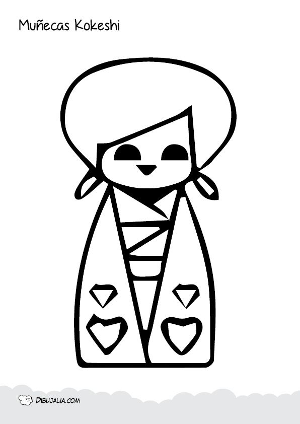 596x842 Kokeshi Dolls Colouring Pages