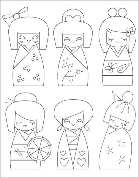 468x600 Kokeshi Japanese Doll Embroidery Patterns