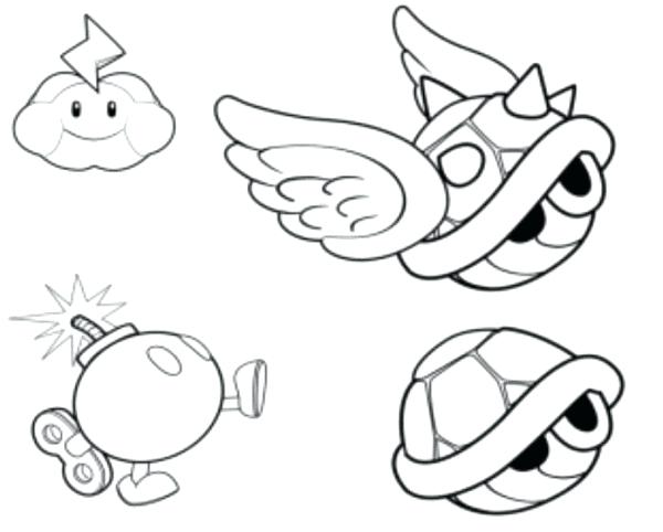600x482 Koopa Coloring Pages Shells Bomb And Thundercloud Coloring Page