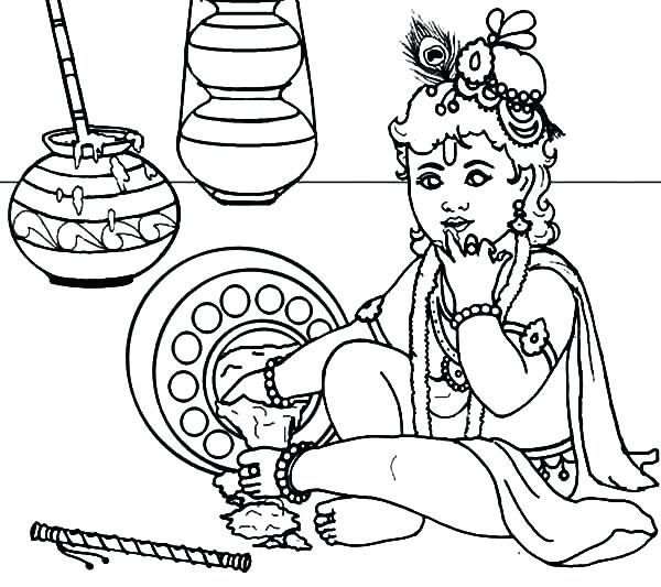 600x533 Free Lord Krishna Coloring Pages Spill Butter On The Floor
