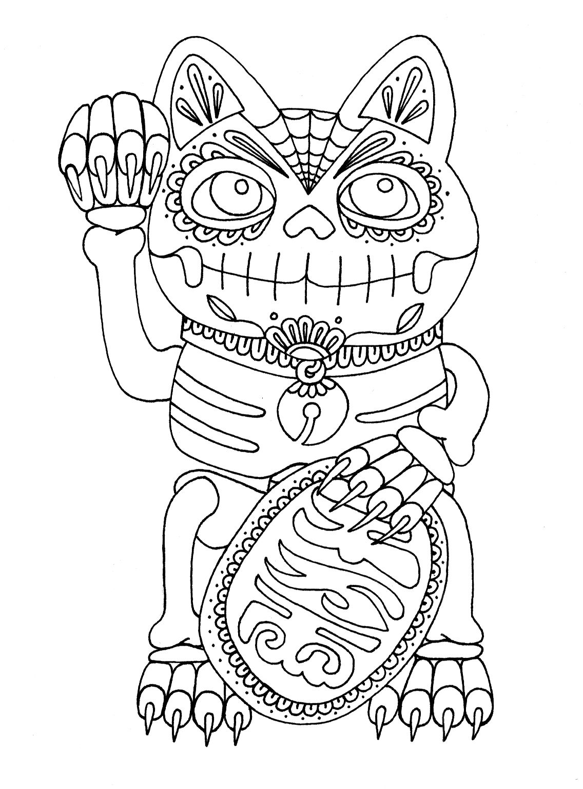 1136x1535 Maneki Neko Lucky Cat Painting Wenchkin's Coloring Pages