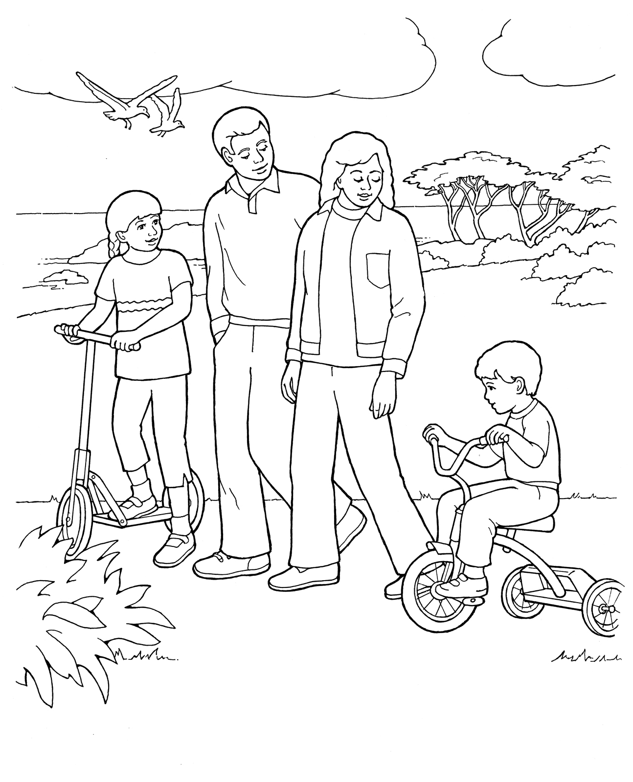 1294x1600 Primary Coloring Page Family Walking Together