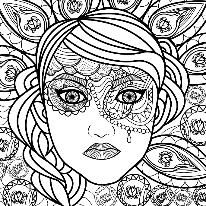 683x683 Lovely Lady Coloring Page For You To Color With Adult Coloring