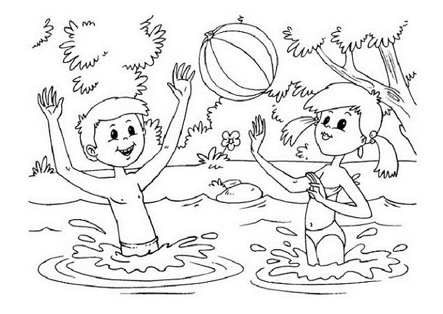 634x450 Kids Playing In A Lake Coloring Page Holiday Pages