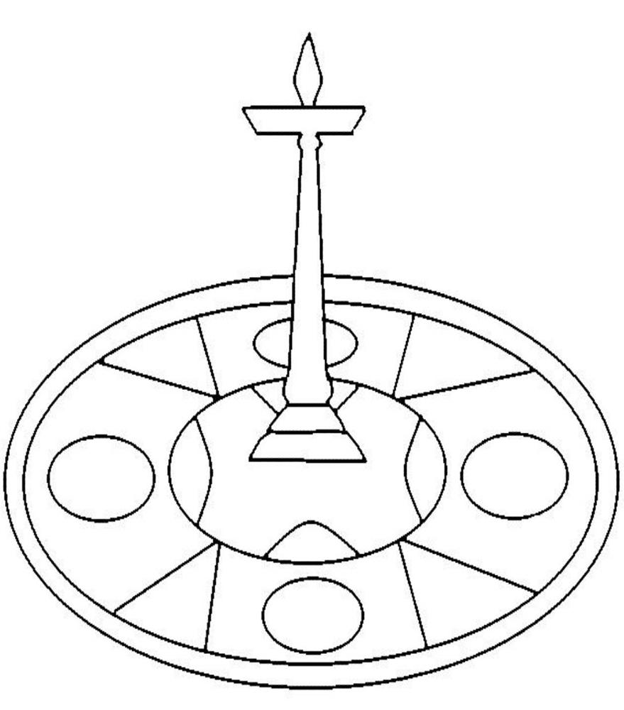 879x1000 Happy Onam Festival Pookalam Design With Lamp Coloring Pages