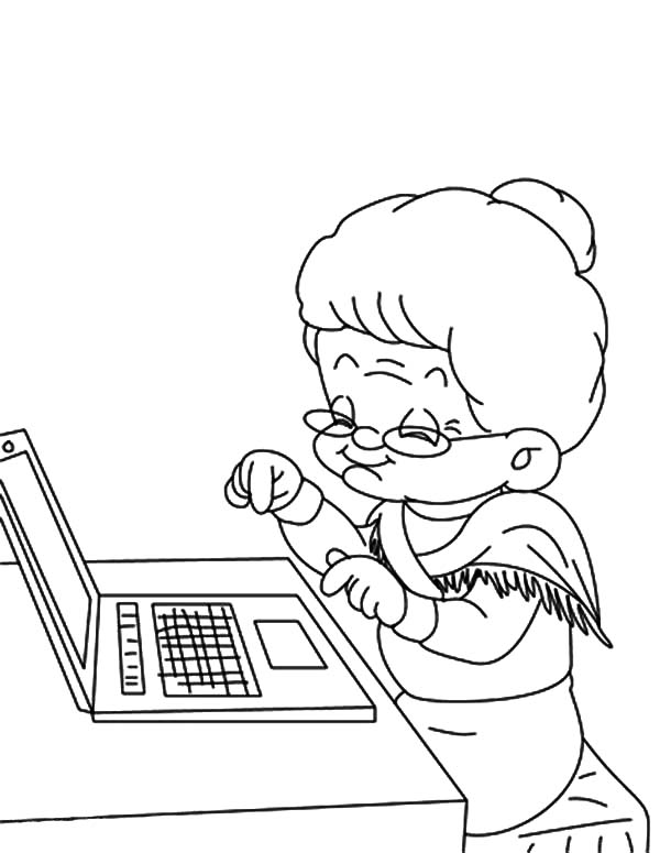 600x775 Grandmother Typing On Laptop Coloring Pages Color Luna