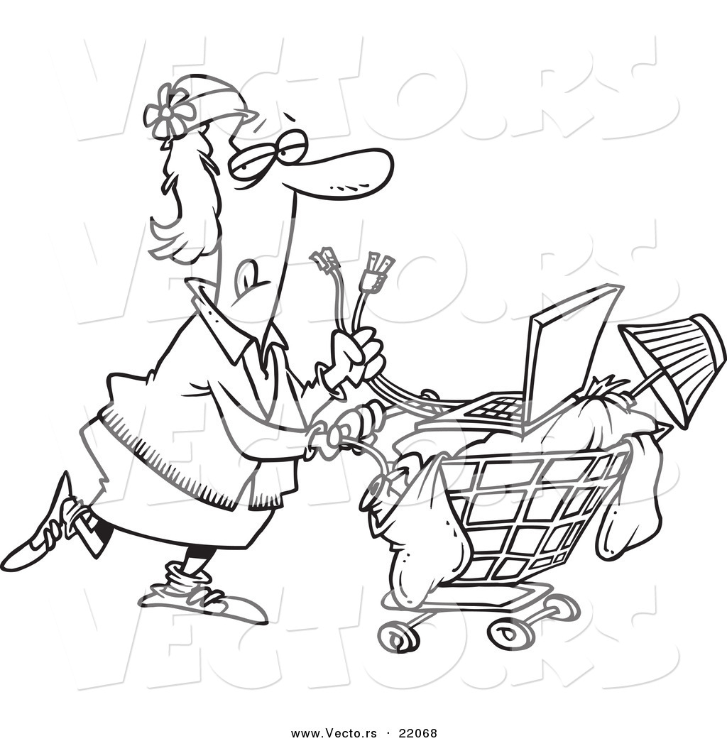 1024x1044 Vector Of A Cartoon Homeless Woman Pushing A Laptop On Her Cart