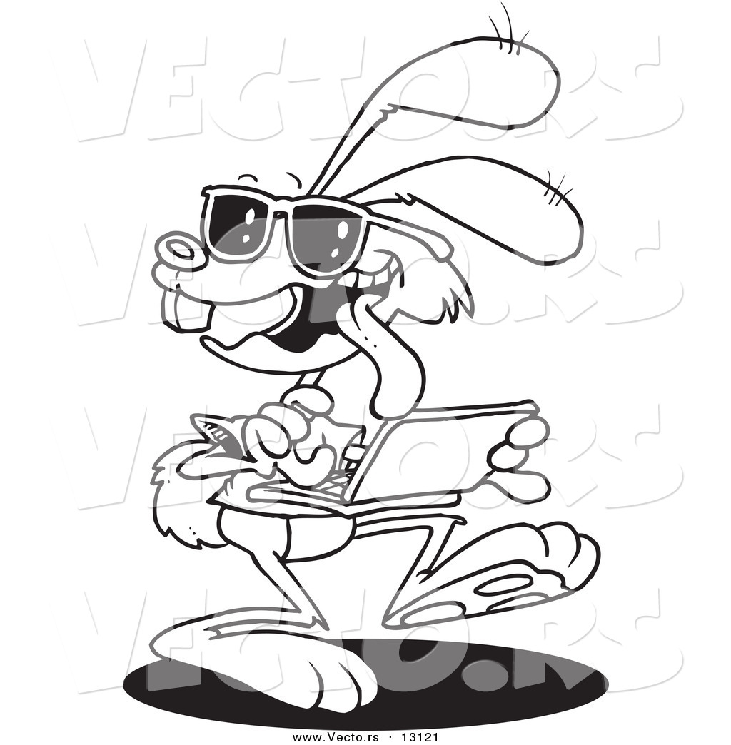 1024x1044 Vector Of A Cartoon Web Bunny Using A Laptop