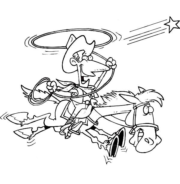 600x612 Cowboy, Cowboy Trying To Catch A Star With Lasso Coloring Page