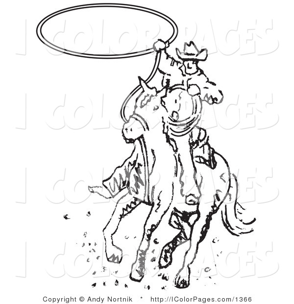 600x620 Vector Coloring Page Of A Black And White Roper Cowboy On A Horse