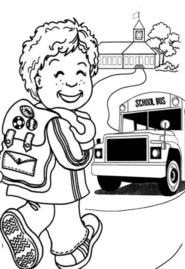 600x874 A Happy Little Boy On First Day Of School Coloring Page