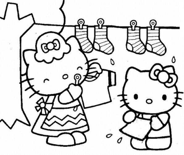 596x500 Hello Kitty Doing Laundry Cute Pages
