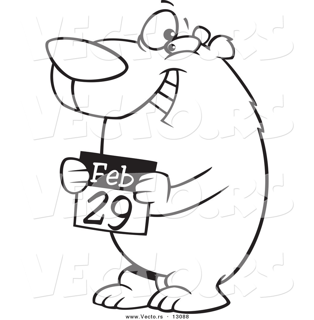 1024x1044 Vector Of A Cartoon Black And White Outline Leap Day Bear Holding
