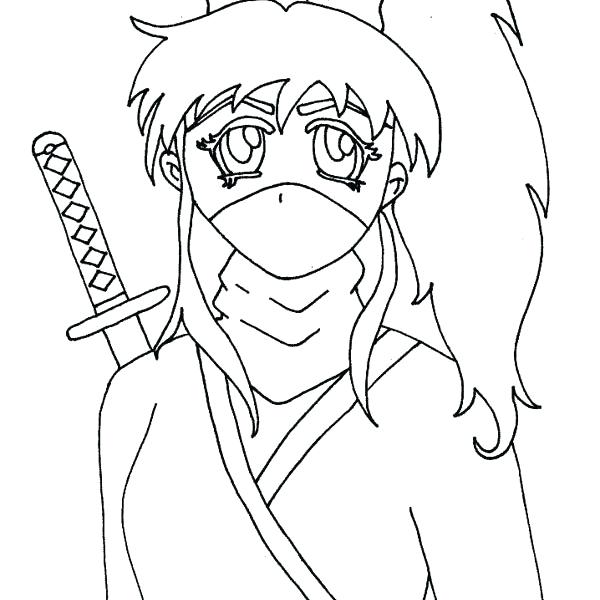 600x600 Girl Ninja Coloring Pages Long Haired Ninja Girl Coloring Page