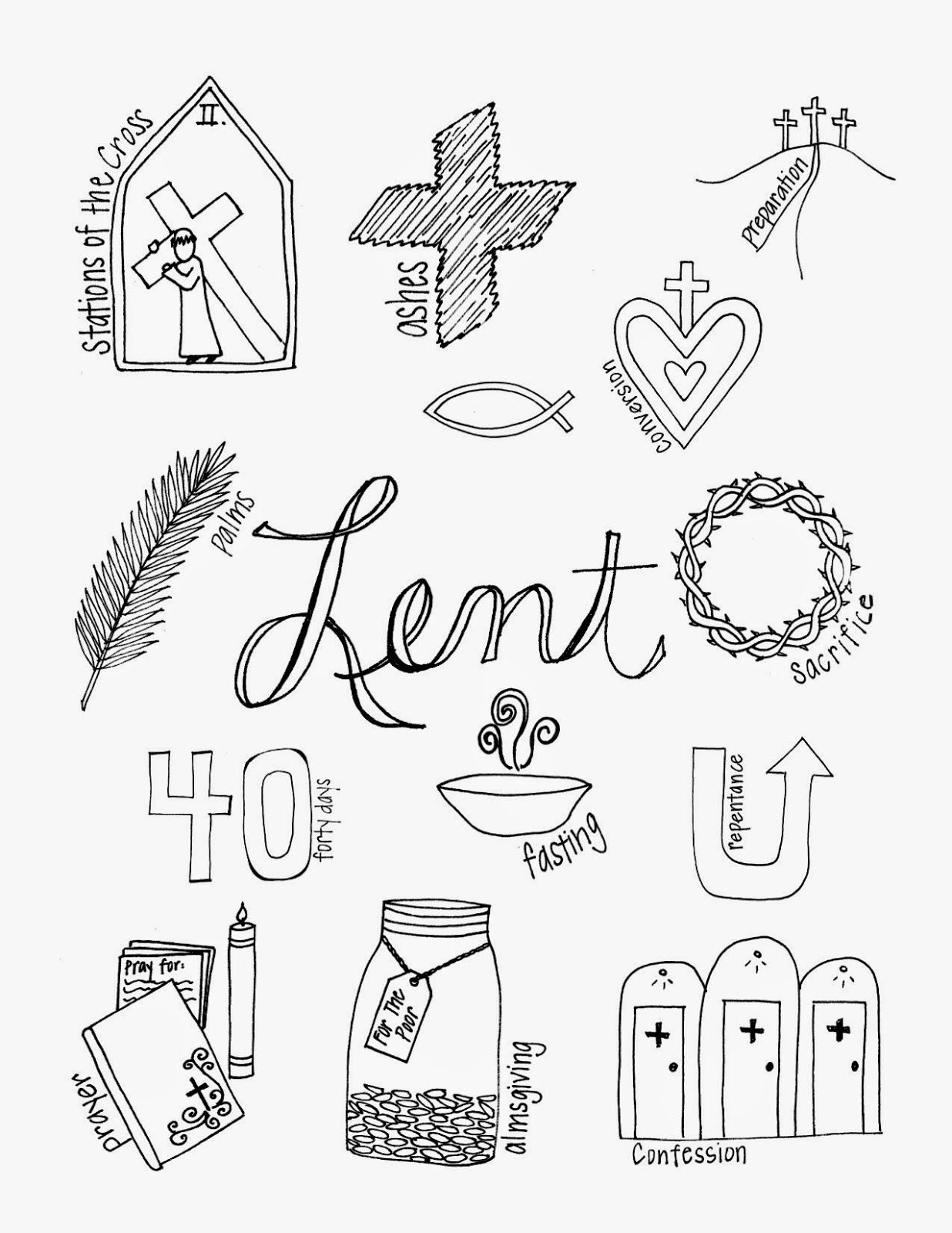1236x1600 What Lent Looks Like Coloring Page With Symbols Of Lent Look