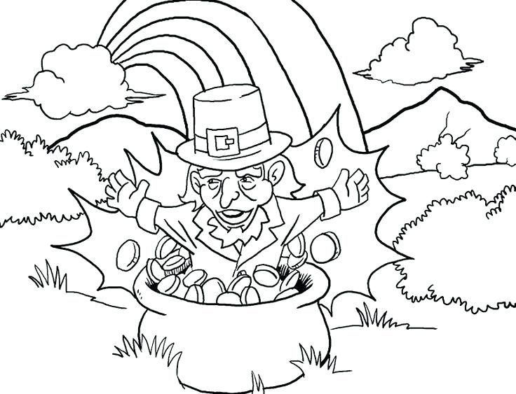 736x563 Leprechaun Rainbow Pot Of Gold Coloring Page Cute
