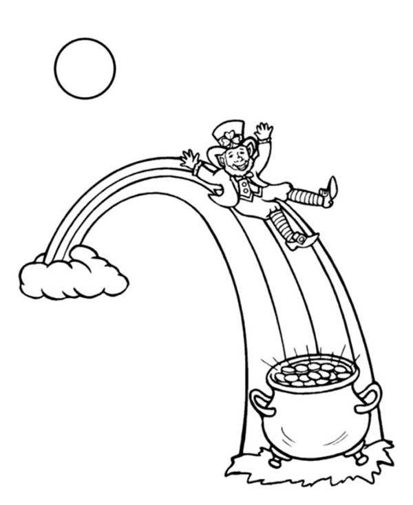 600x734 This Leprechaun Sliding Onto A Pot Of Gold Coloring Page