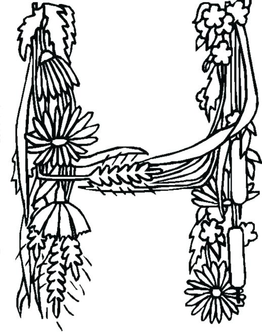 518x665 Letter H Coloring Pages Alphabet Flower Ribbon Idea In Letter H