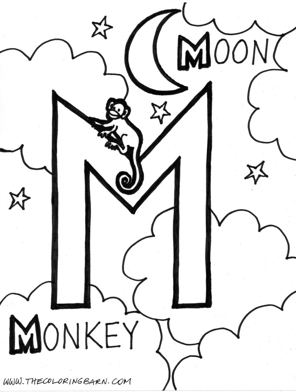 1000x1327 Letter M Coloring Pages Monkey And Moon