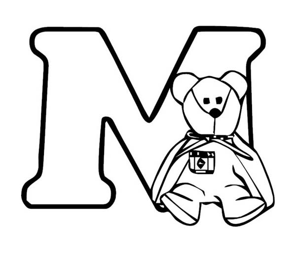 600x514 Teddy Bear With Letter M Coloring Page