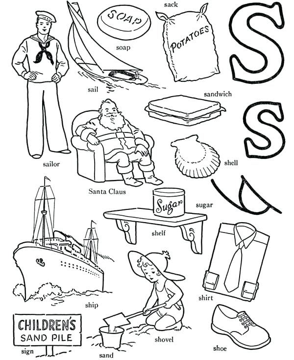 600x734 Learn Words For Letter S Coloring Page Bulk Color B Pages