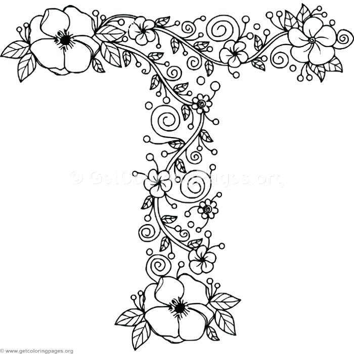 700x700 Letter T Coloring Page Floral Alphabet Letter T Coloring Pages