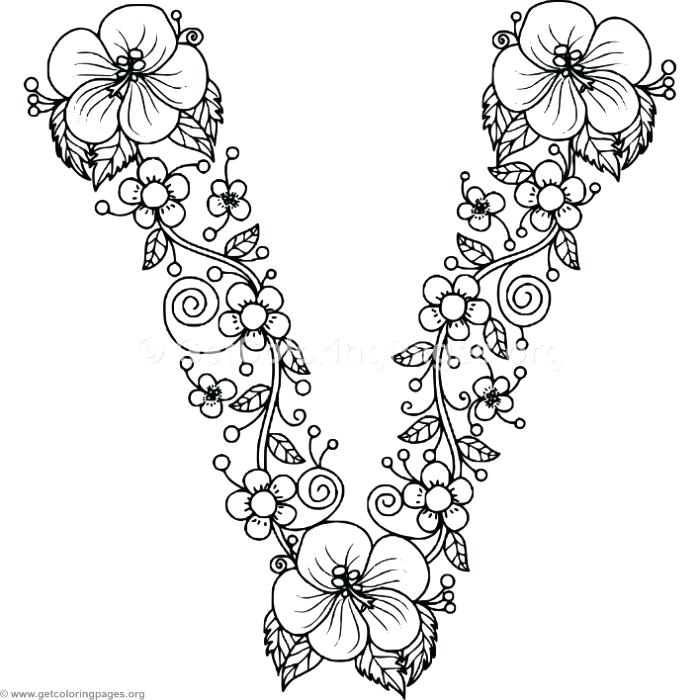 700x700 Letter V Coloring Pages Floral Alphabet Letter V Coloring Pages