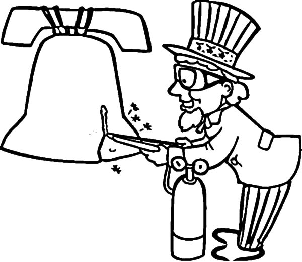 600x522 Uncle Sam Try To Fix Liberty Bell Coloring Pages Batch Coloring