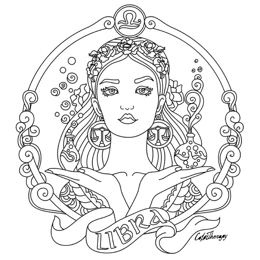850x850 Libra Zodiac Beauty Colouring Page Color Therapy