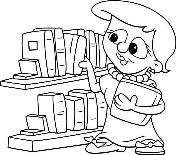 600x527 Picking Book In The Library Coloring Pages