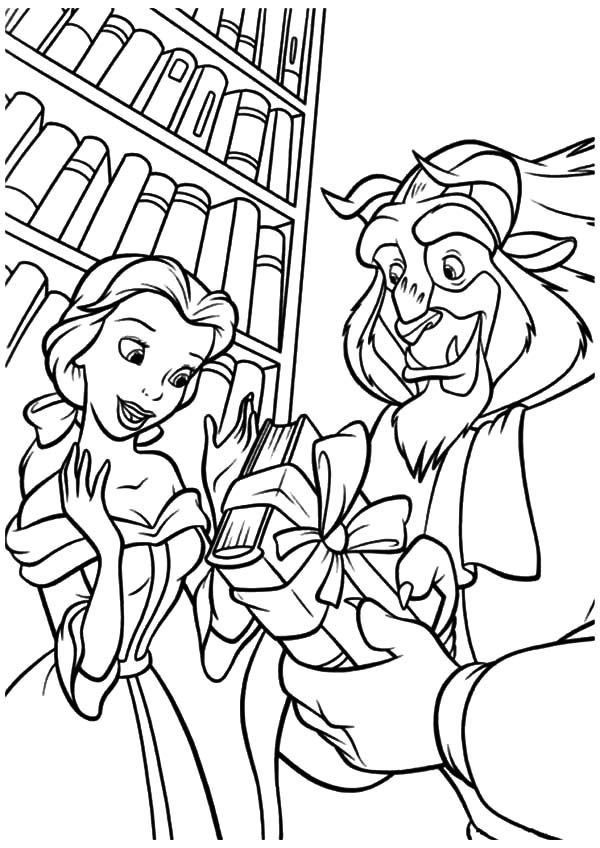 600x848 Disney Beast Give Belle A Book In Library Coloring Pages