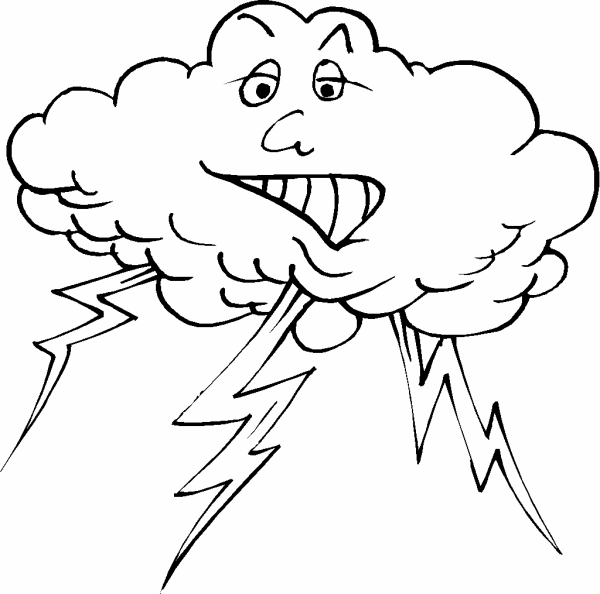 600x594 Lightning And Cloud Coloring Page